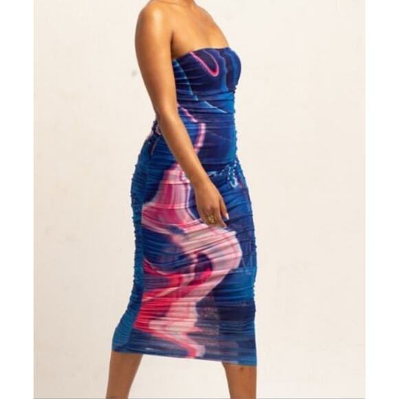 Farai London Hera Midi Dress Large Strapless Mesh Bodycon Stretch Revolve - Picture 3 of 15